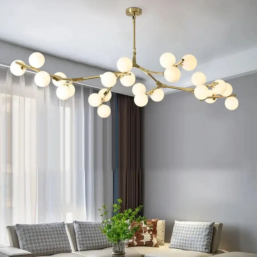 Gold-toned branch-style black metal glass ball led chandelier with frosted bulbs for living room decorbites glass ball design