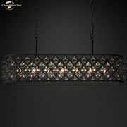 Black metal glass drop chandelier pendant lights with clear crystal droplets in diamond pattern for dining room