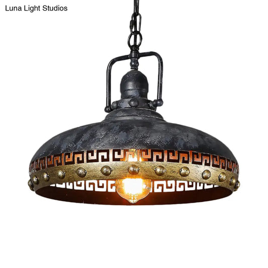 Kit de lámpara colgante de metal negro: Iluminación descendente tipo cuenco envejecido con asa giratoria