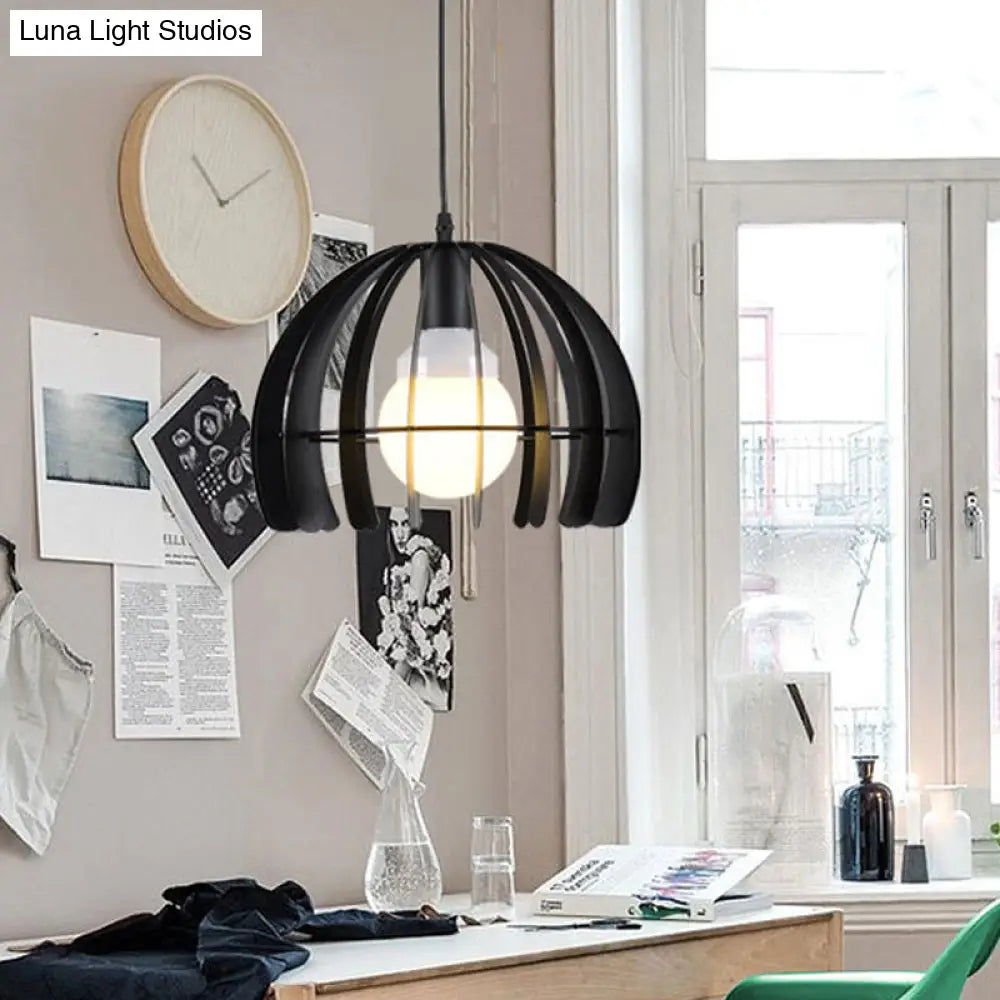 Black Metal Hemisphere Pendant Lamp - 1-Light Hanging Light Fixture for Living Room