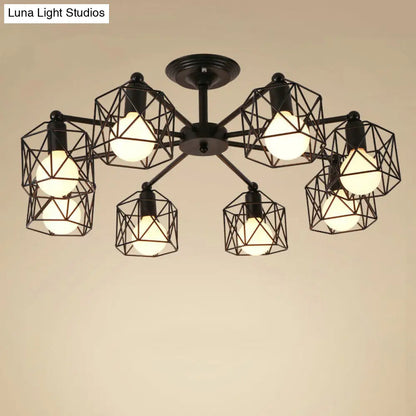 مصباح سقف سداسي الشكل من المعدن الأسود - ثريا عتيقة لغرفة المعيشة