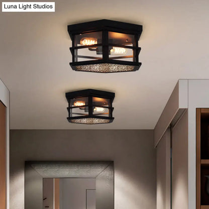 ديكوربايتس™ مصباح سقف سداسي معدني أسود مع موزع زجاجي مصنفر - 2/3 مصابيح، عرض 14/17 بوصة - على طراز المزرعة