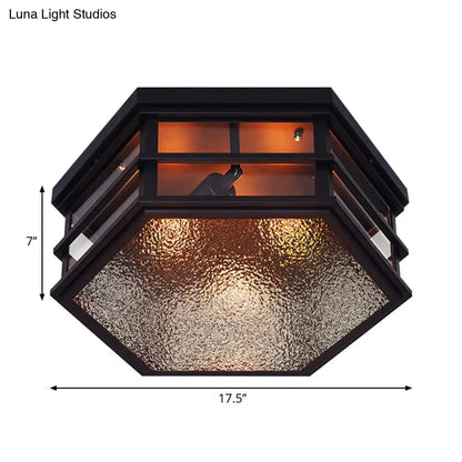 ديكوربايتس™ مصباح سقف سداسي معدني أسود مع موزع زجاجي مصنفر - 2/3 مصابيح، عرض 14/17 بوصة - على طراز المزرعة