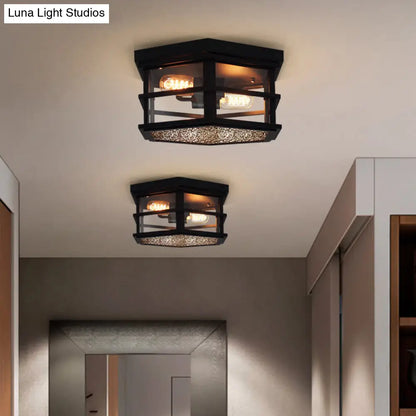 ديكوربايتس™ مصباح سقف سداسي معدني أسود مع موزع زجاجي مصنفر - 2/3 مصابيح، عرض 14/17 بوصة - على طراز المزرعة