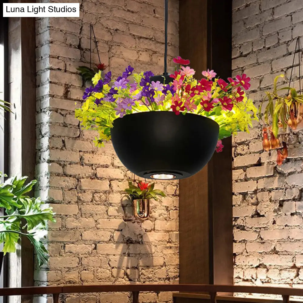 Black Metal Industrial Hanging Light with LED Bulb for Restaurant Ceiling