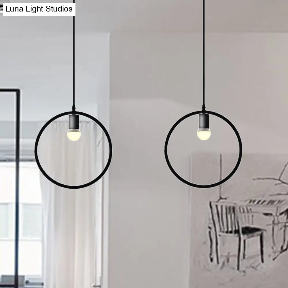 Black Metal Industrial Pendant Light with Frame Shade for Dining Room - 1 Head Ceiling Lighting