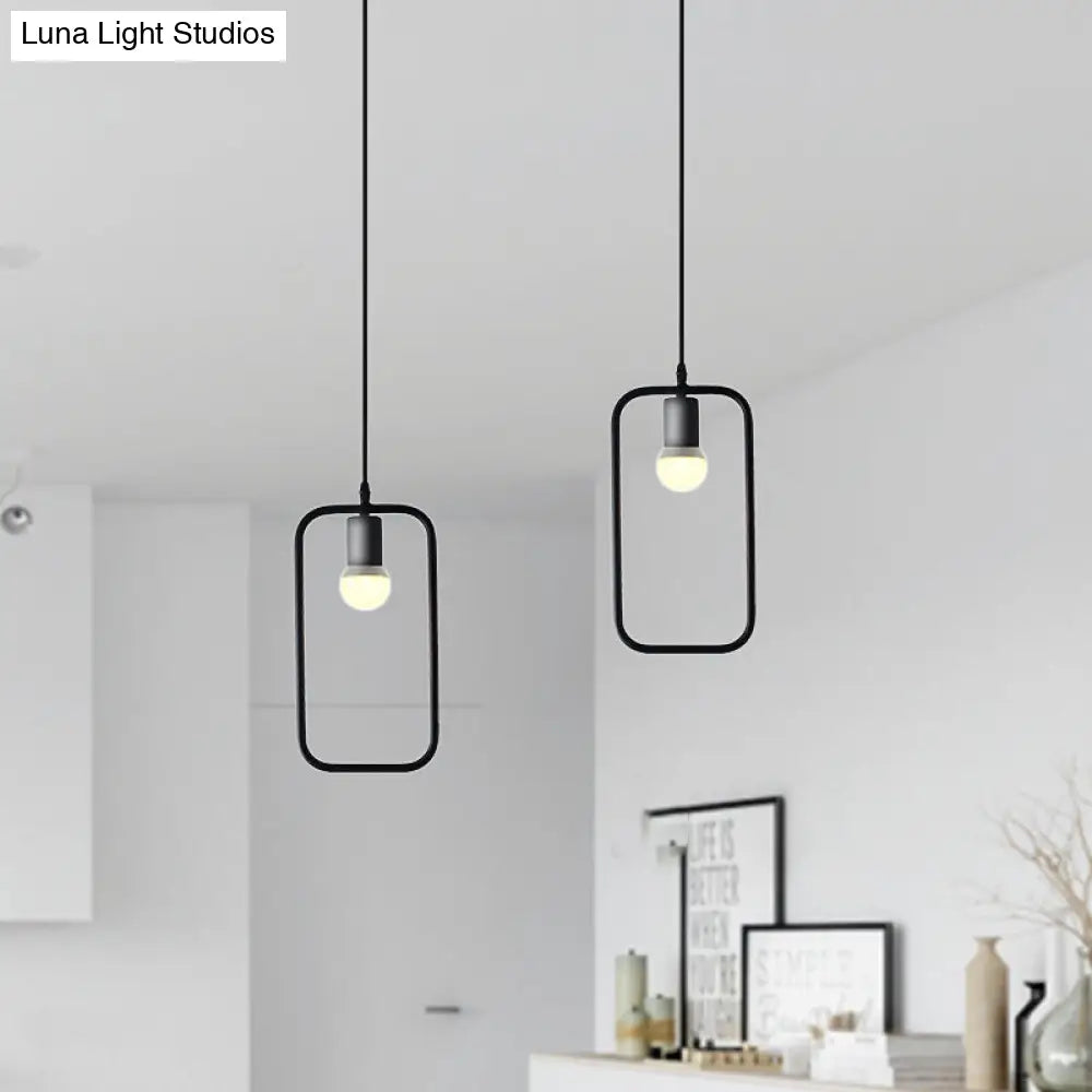 Black Metal Industrial Pendant Light with Frame Shade for Dining Room - 1 Head Ceiling Lighting