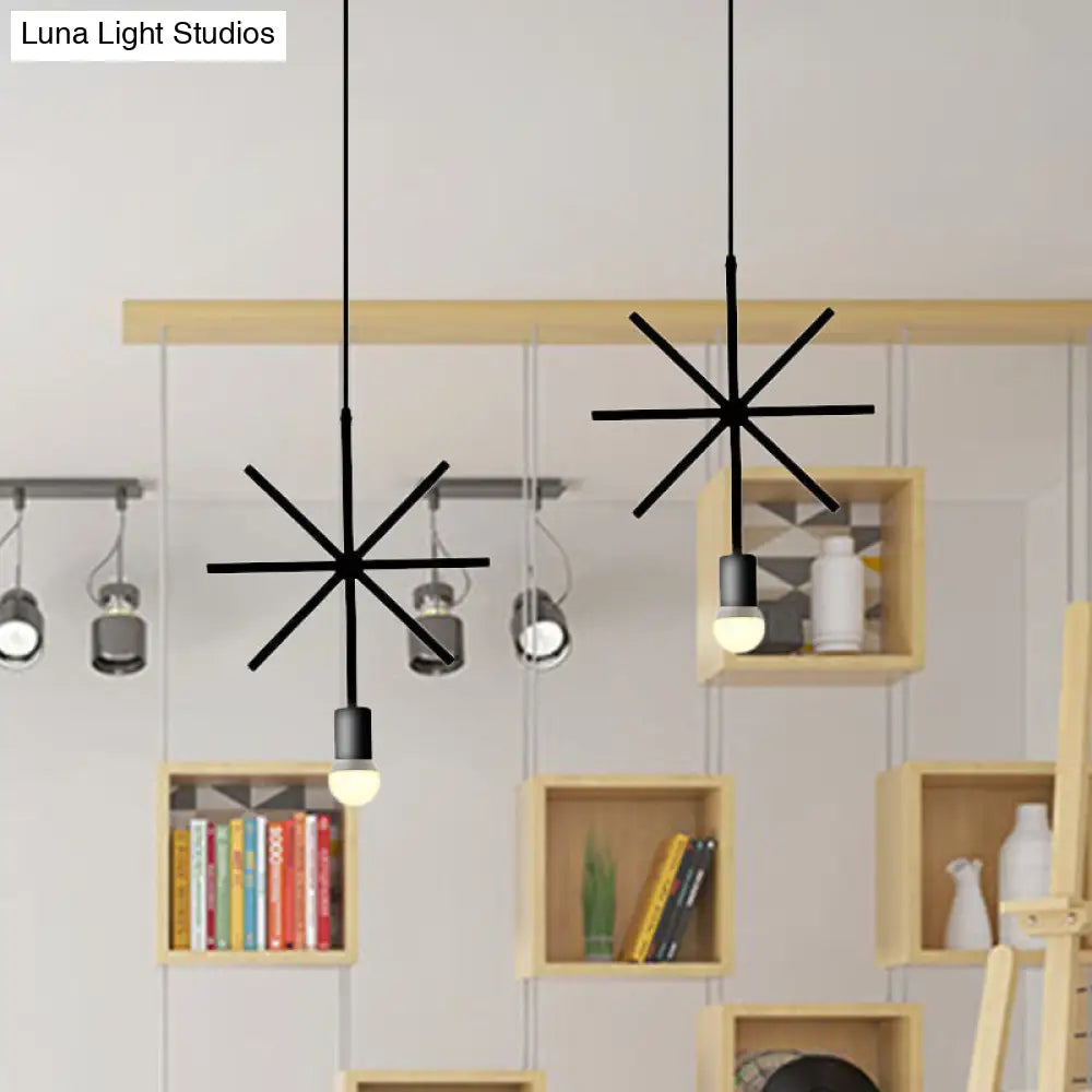 Black Metal Industrial Pendant Light with Frame Shade for Dining Room - 1 Head Ceiling Lighting