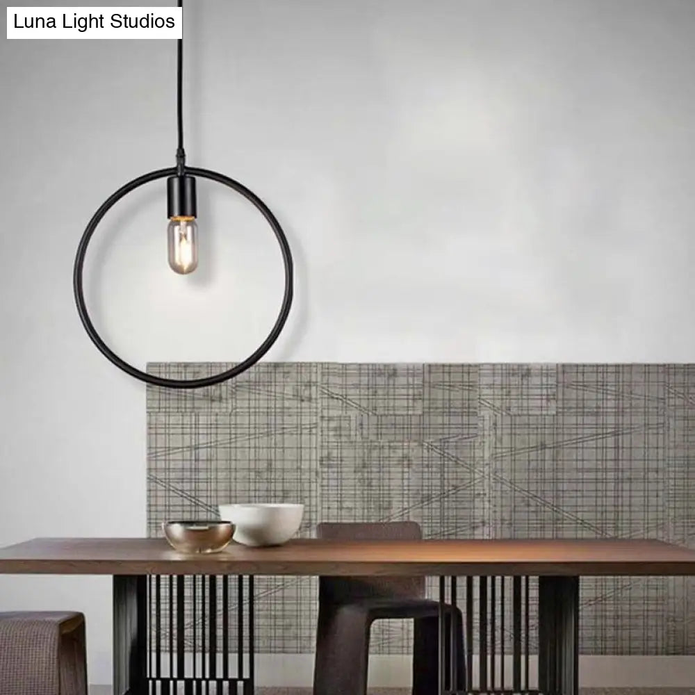 Black Metal Industrial Pendant Light with Frame Shade for Dining Room - 1 Head Ceiling Lighting