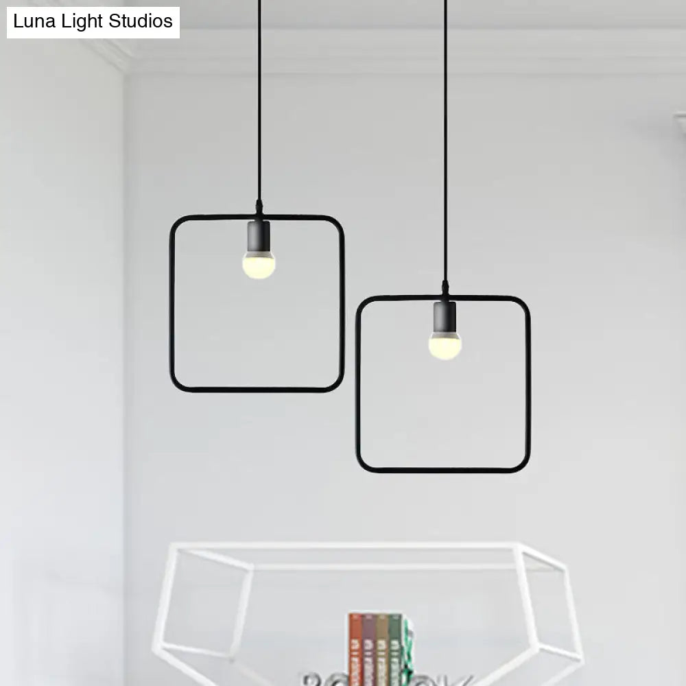 Black Metal Industrial Pendant Light with Frame Shade for Dining Room - 1 Head Ceiling Lighting