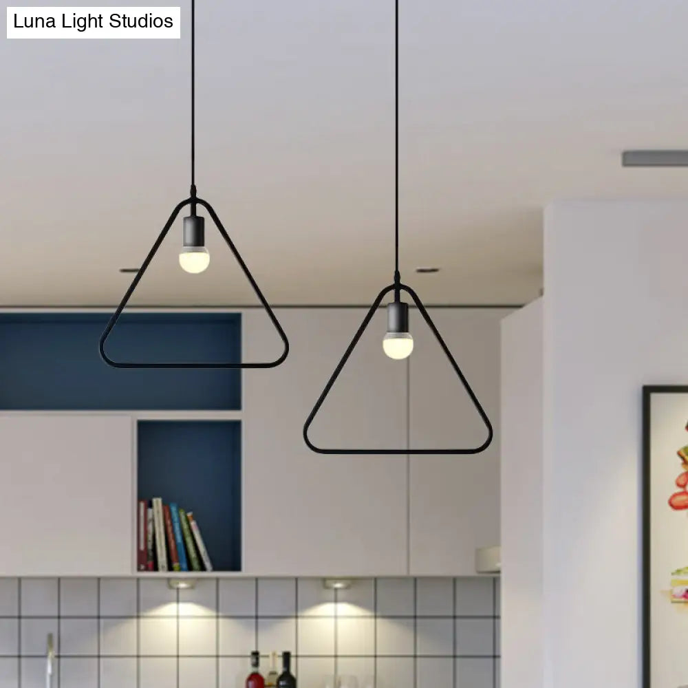 Black Metal Industrial Pendant Light with Frame Shade for Dining Room - 1 Head Ceiling Lighting