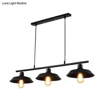 DecorBites™ Black Metal Island Lamp: 3-Light Conical Chandelier for Restaurants and Warehouses