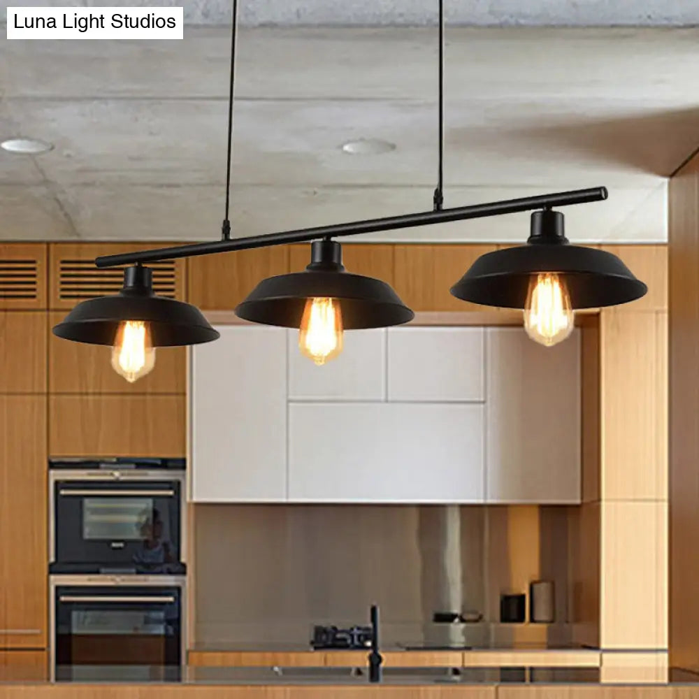DecorBites™ Black Metal Island Lamp: 3-Light Conical Chandelier for Restaurants and Warehouses