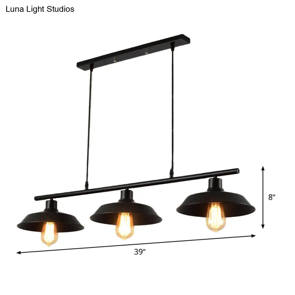 DecorBites™ Black Metal Island Lamp: 3-Light Conical Chandelier for Restaurants and Warehouses
