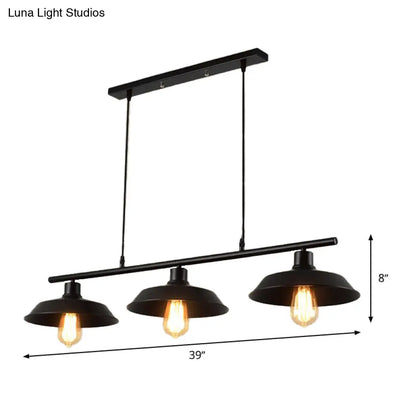 DecorBites™ Black Metal Island Lamp: 3-Light Conical Chandelier for Restaurants and Warehouses