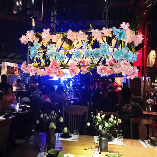 DecorBites™ Black Metal Island Light with Flower Decor: 5 Bulb LED Fixture