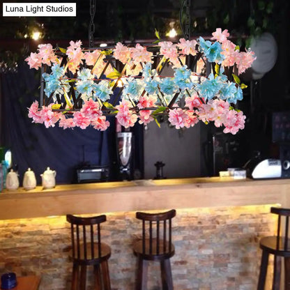 ديكوربايتس™ مصباح جزيرة معدني أسود مع ديكور زهور: تركيبات إضاءة LED بخمسة لمبات