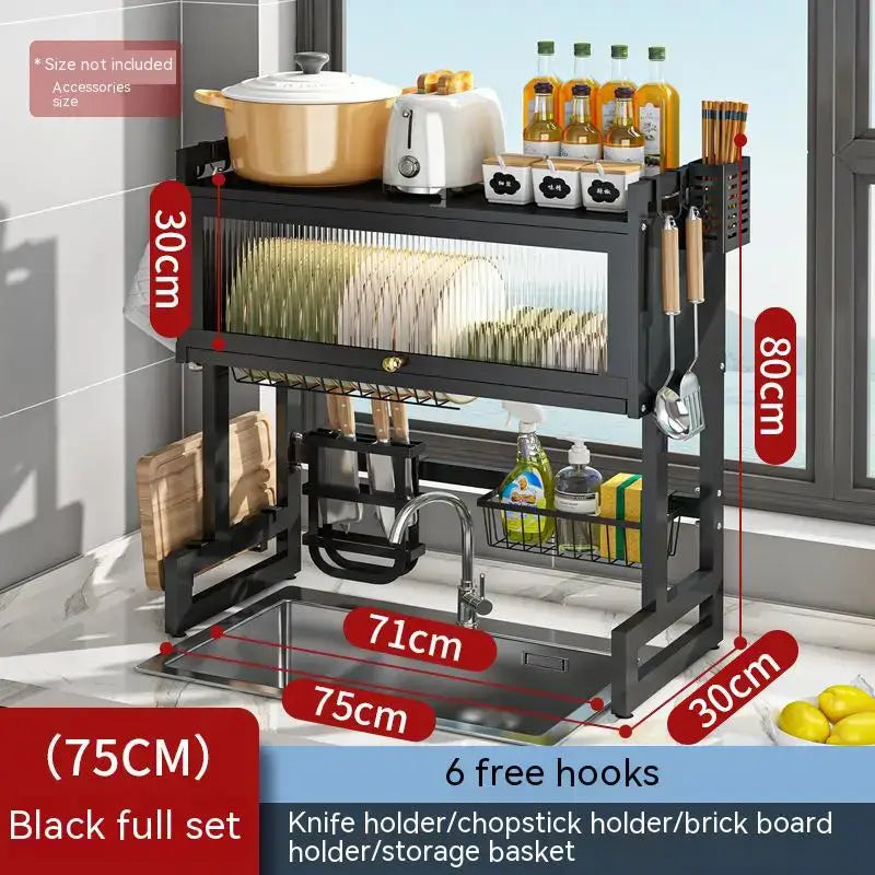Black metal kitchen cabinet organizer shelf with multiple storage compartments and hooks for sink decorbites kitchen cabinet organizer