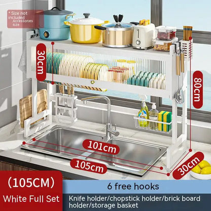 White two-tier kitchen sink organizer shelf with adjustable shelves and integrated holders for decorbites kitchen cabinet