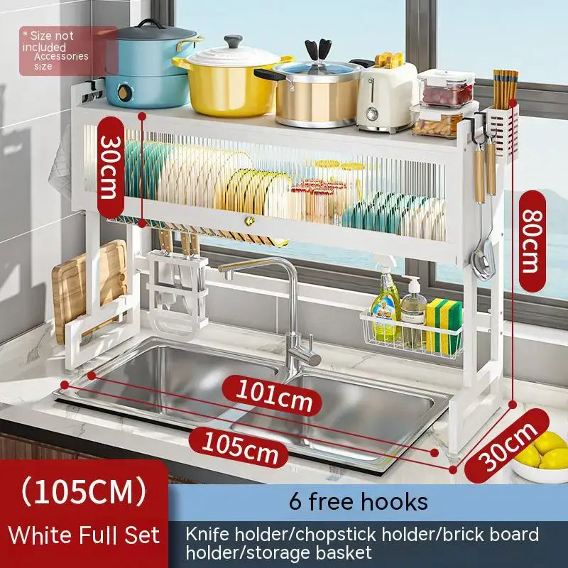 White two-tier kitchen sink organizer shelf with adjustable shelves and integrated holders for decorbites kitchen cabinet
