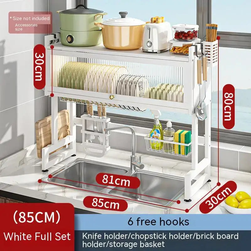 White metal kitchen sink rack with multiple tiers and knife holder for decorbites kitchen cabinet organizer shelf use