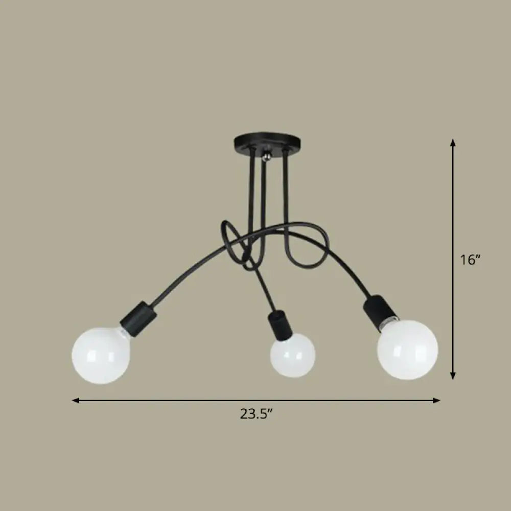 Black Metal Knot Chandelier with Bare Bulb Design - Industrial Living Room Lamp