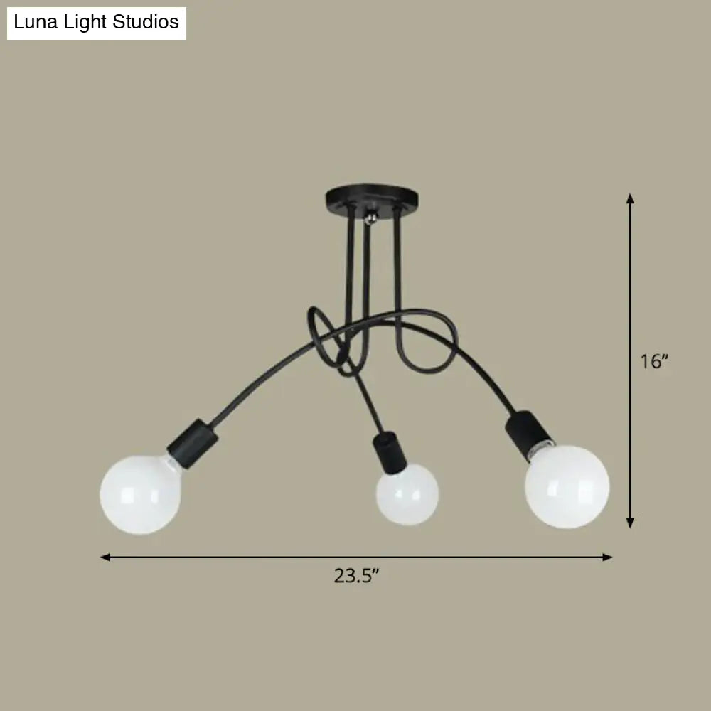 Black Metal Knot Chandelier with Bare Bulb Design - Industrial Living Room Lamp