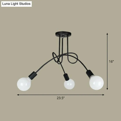 Black Metal Knot Chandelier with Bare Bulb Design - Industrial Living Room Lamp