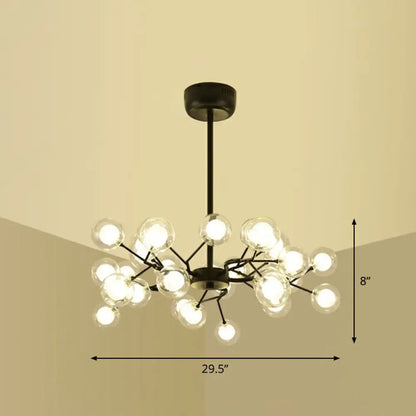 Black Metal LED Chandelier: Minimalistic Fireflies Ceiling Hang Light for Living Room