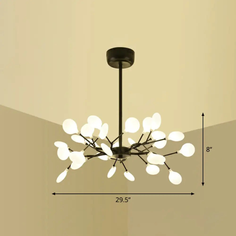 Black Metal LED Chandelier: Minimalistic Fireflies Ceiling Hang Light for Living Room