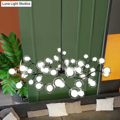 Black Metal LED Chandelier: Minimalistic Fireflies Ceiling Hang Light for Living Room