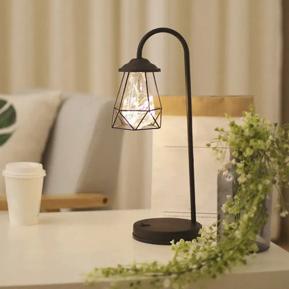 Lámpara de mesa LED de cuello de cisne de metal negro con jaula de alambre de estilo retro