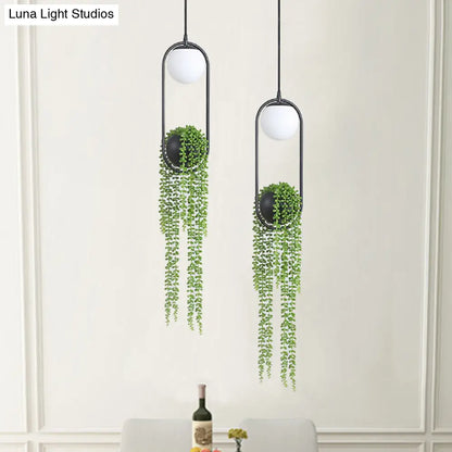 Black Metal LED Hanging Lamp for Industrial & Global Plant Decor