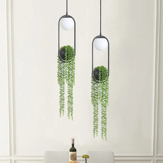 Black Metal LED Hanging Lamp for Industrial & Global Plant Decor