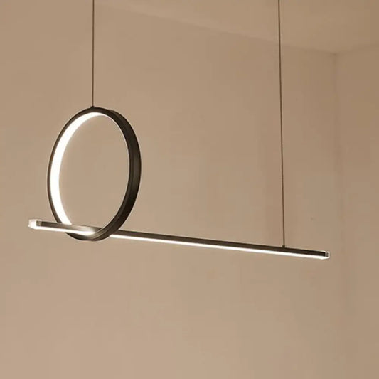 DecorBites™ Black Metal LED Linear Pendant and Ring Island Light for Kitchen Ceiling