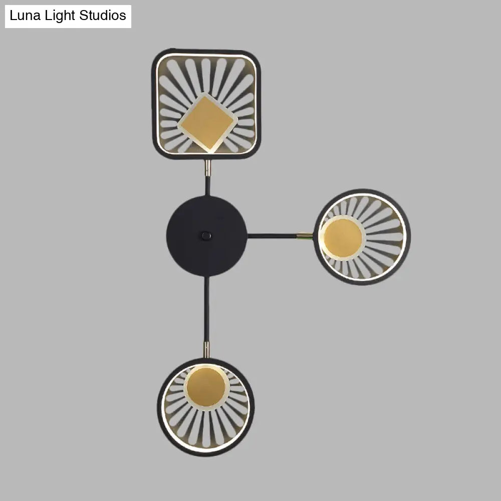 ديكوربايتس™ - شمعدان حائط LED معدني أسود للمطاعم الحديثة - تصميم دائري ومربع