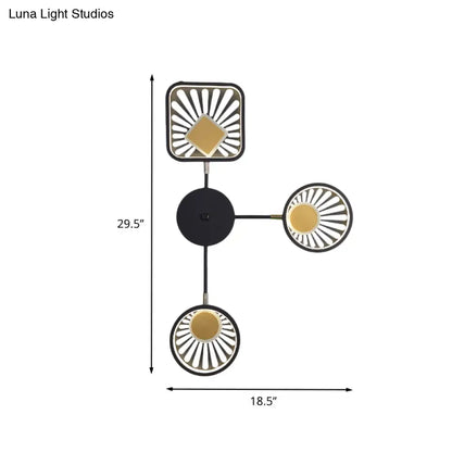 ديكوربايتس™ - شمعدان حائط LED معدني أسود للمطاعم الحديثة - تصميم دائري ومربع