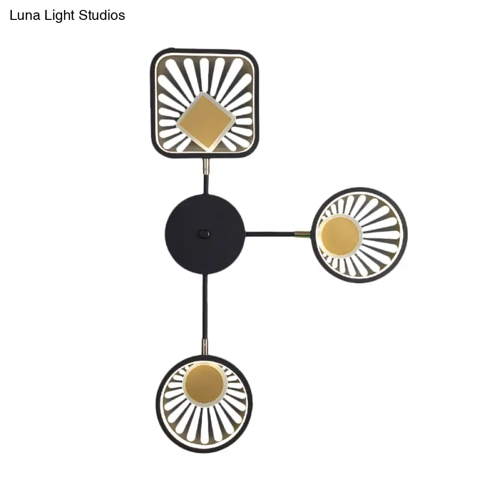 ديكوربايتس™ - شمعدان حائط LED معدني أسود للمطاعم الحديثة - تصميم دائري ومربع