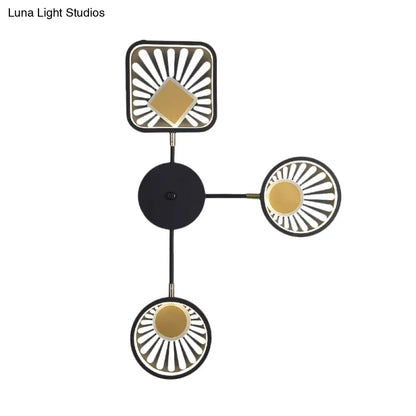 ديكوربايتس™ - شمعدان حائط LED معدني أسود للمطاعم الحديثة - تصميم دائري ومربع
