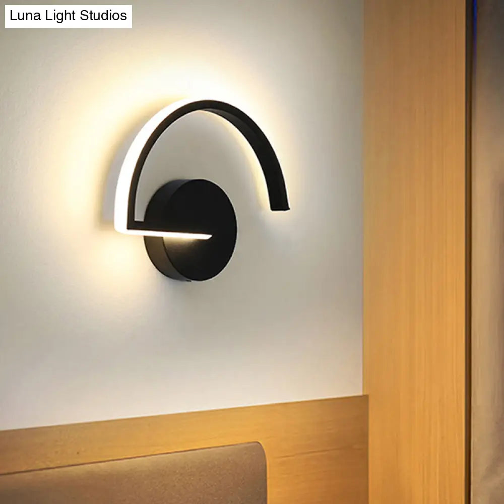 DecorBites™ Black Metal LED Wall Sconce with Minimalist Half-Circle Design - Warm/White Light, Open Concept