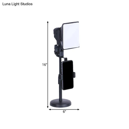 DecorBites™ Soporte para teléfono móvil de metal negro con luz LED y puerto USB - Lámpara de maquillaje cuadrada moderna