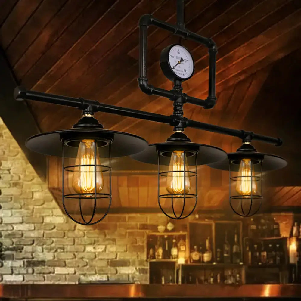 Decorbites™ antiqued black metal pendant lamp industrial-style ceiling lighting with clock face and 3 exposed filament bulbs compatible with 220v-240v and 110v-120v led incandescent fluorescent bulbs