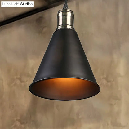 Black Metal Pendant Lamp with Tapered Shade - Industrial Style Ceiling Light for Kitchen