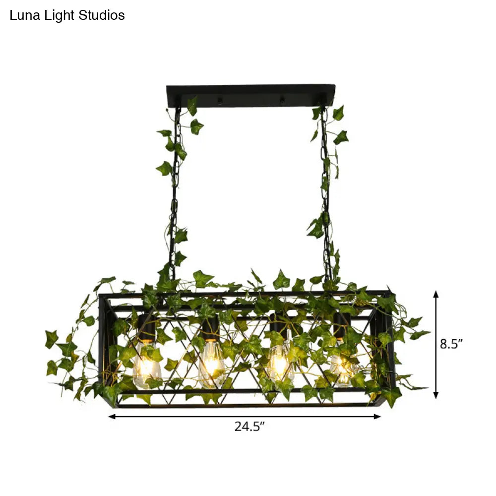 ديكوربايتس™ مصباح معلق معدني أسود لحانة النبيذ - مصباح جزيرة نباتات مكعب الشكل بأربعة/ستة لمبات