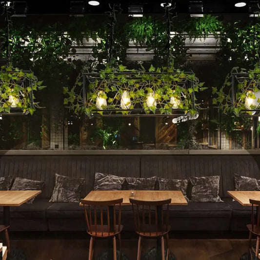 DecorBites™ Black Metal Pendant Light Fixture for Wine Bar - 4/6-Bulb Cuboid Plant Island Lamp