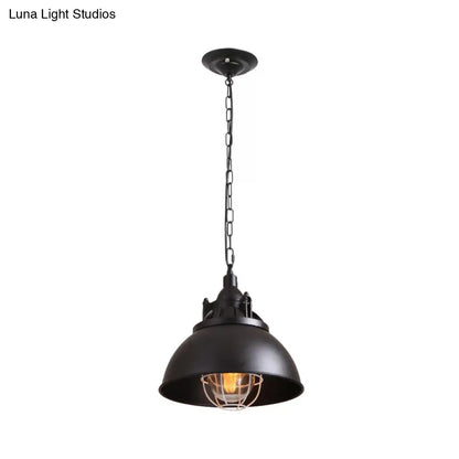 Black Metal Pendant Light with Clear Glass Shade for Living Room Ceiling - Factory-Made Domed Design