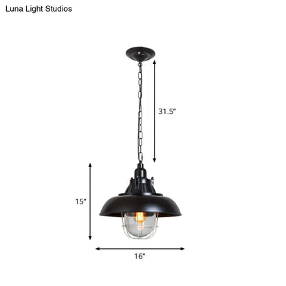 Black Metal Pendant Light with Clear Glass Shade for Living Room Ceiling - Factory-Made Domed Design