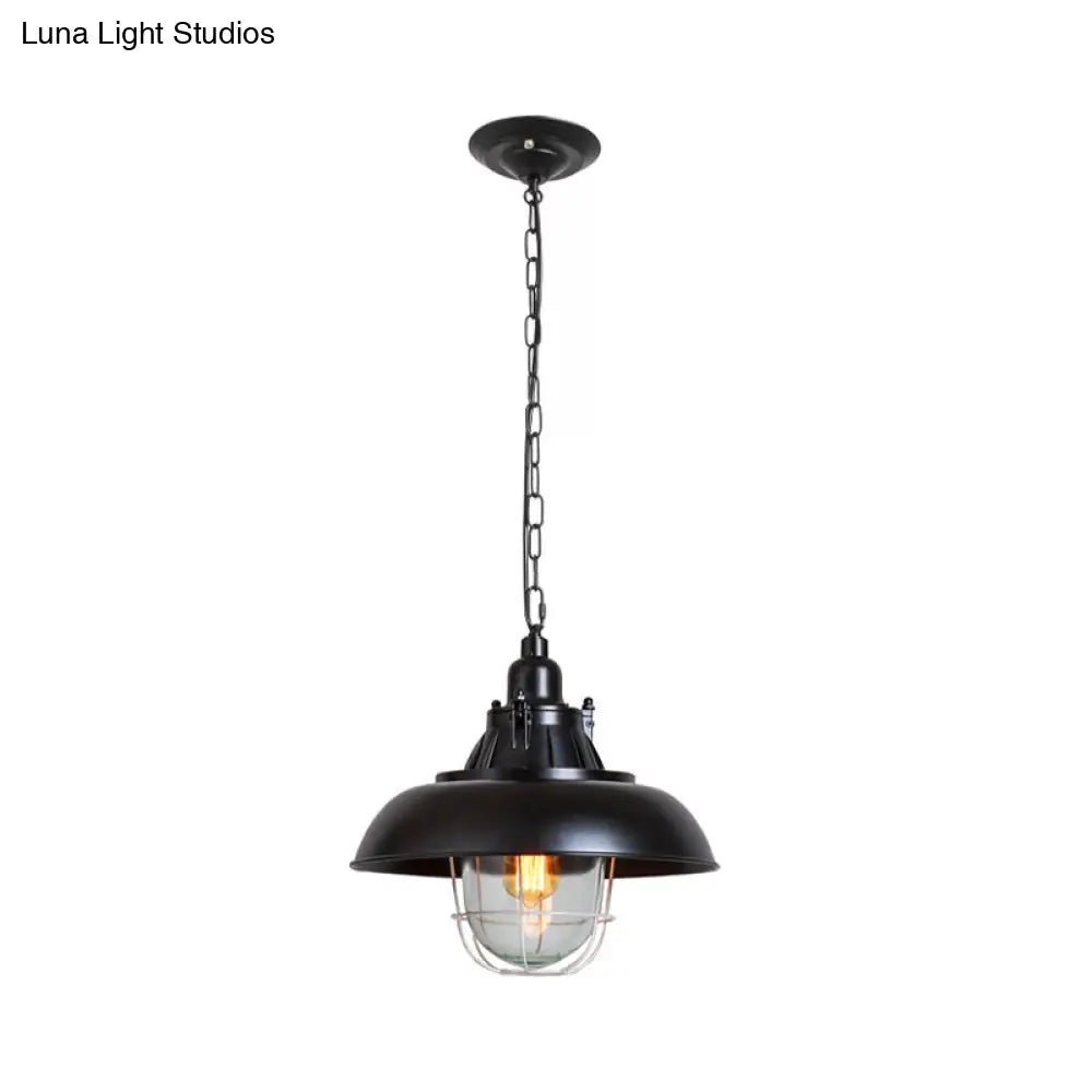 Black Metal Pendant Light with Clear Glass Shade for Living Room Ceiling - Factory-Made Domed Design