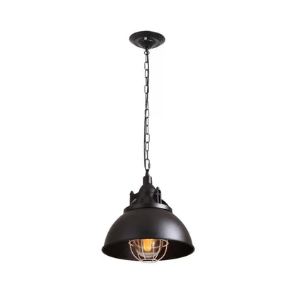 Black Metal Pendant Light with Clear Glass Shade for Living Room Ceiling - Factory-Made Domed Design