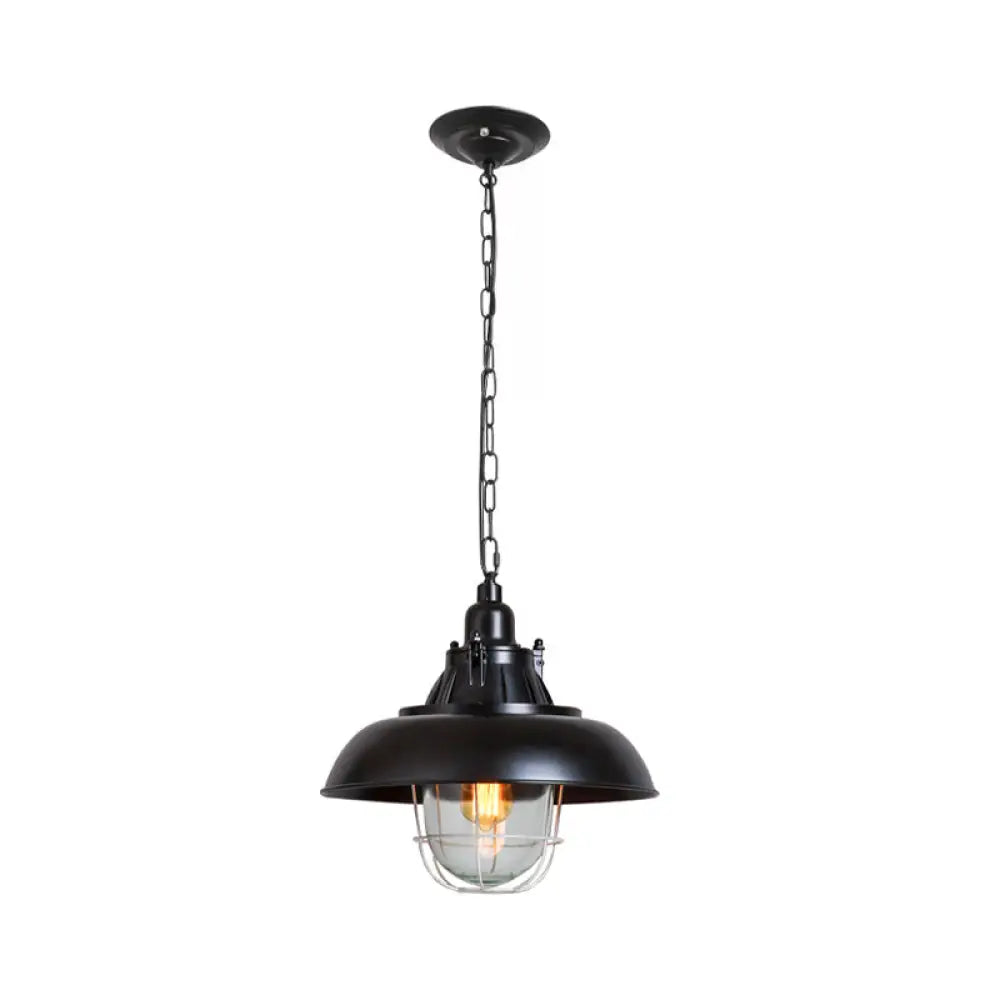 Black Metal Pendant Light with Clear Glass Shade for Living Room Ceiling - Factory-Made Domed Design